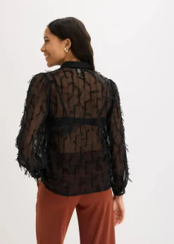 bonprix Blusen & Tuniken^Bluse mit Fransen-Details schwarz
