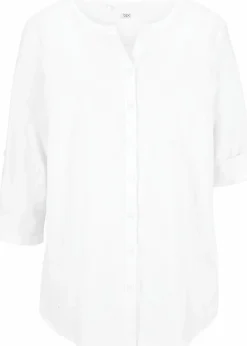 bonprix Bekleidung·Jacken & Mäntel|Blusen & Tuniken^Bluse mit Leinen, 3/4 Arm weiß