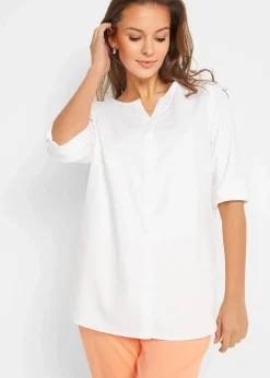 bonprix Bekleidung·Jacken & Mäntel|Blusen & Tuniken^Bluse mit Leinen, 3/4 Arm weiß