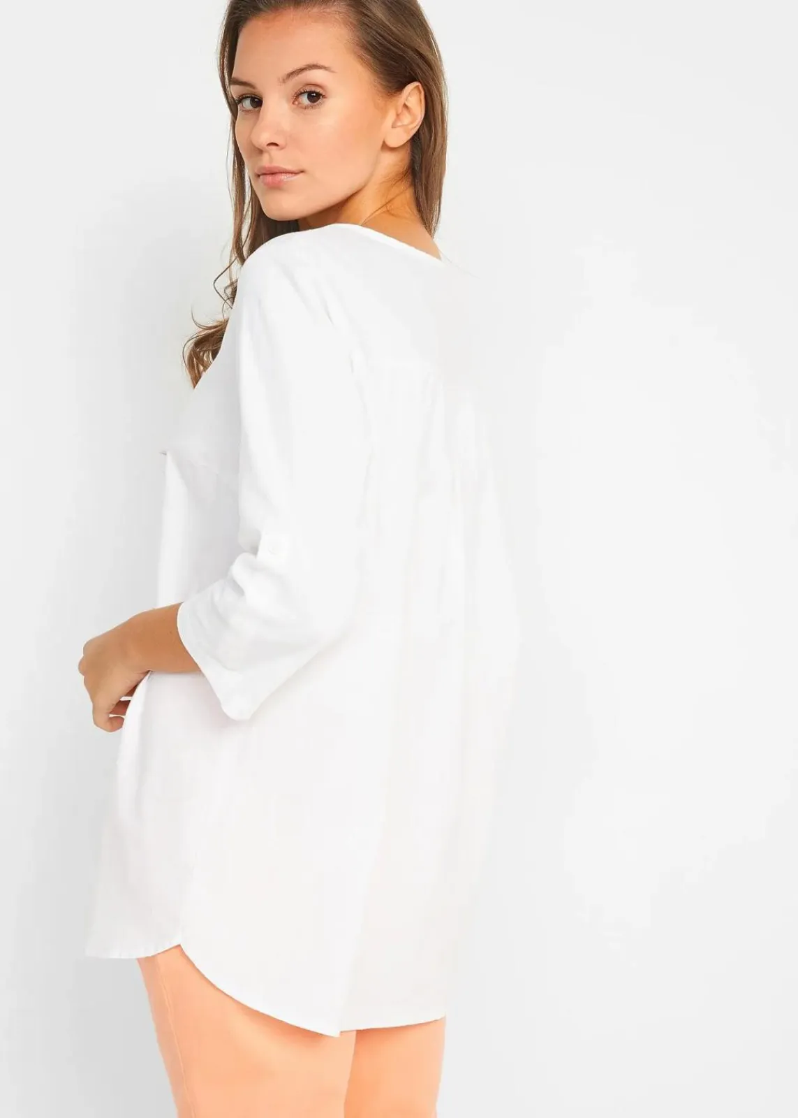 bonprix Bekleidung·Jacken & Mäntel|Blusen & Tuniken^Bluse mit Leinen, 3/4 Arm weiß