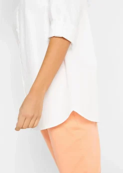 bonprix Bekleidung·Jacken & Mäntel|Blusen & Tuniken^Bluse mit Leinen, 3/4 Arm weiß