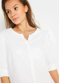 bonprix Bekleidung·Jacken & Mäntel|Blusen & Tuniken^Bluse mit Leinen, 3/4 Arm weiß