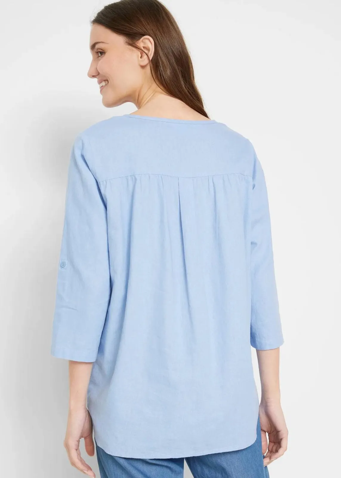 bonprix Blusen & Tuniken|Bekleidung·Jacken & Mäntel^Bluse mit Leinen, 3/4 Arm perlblau