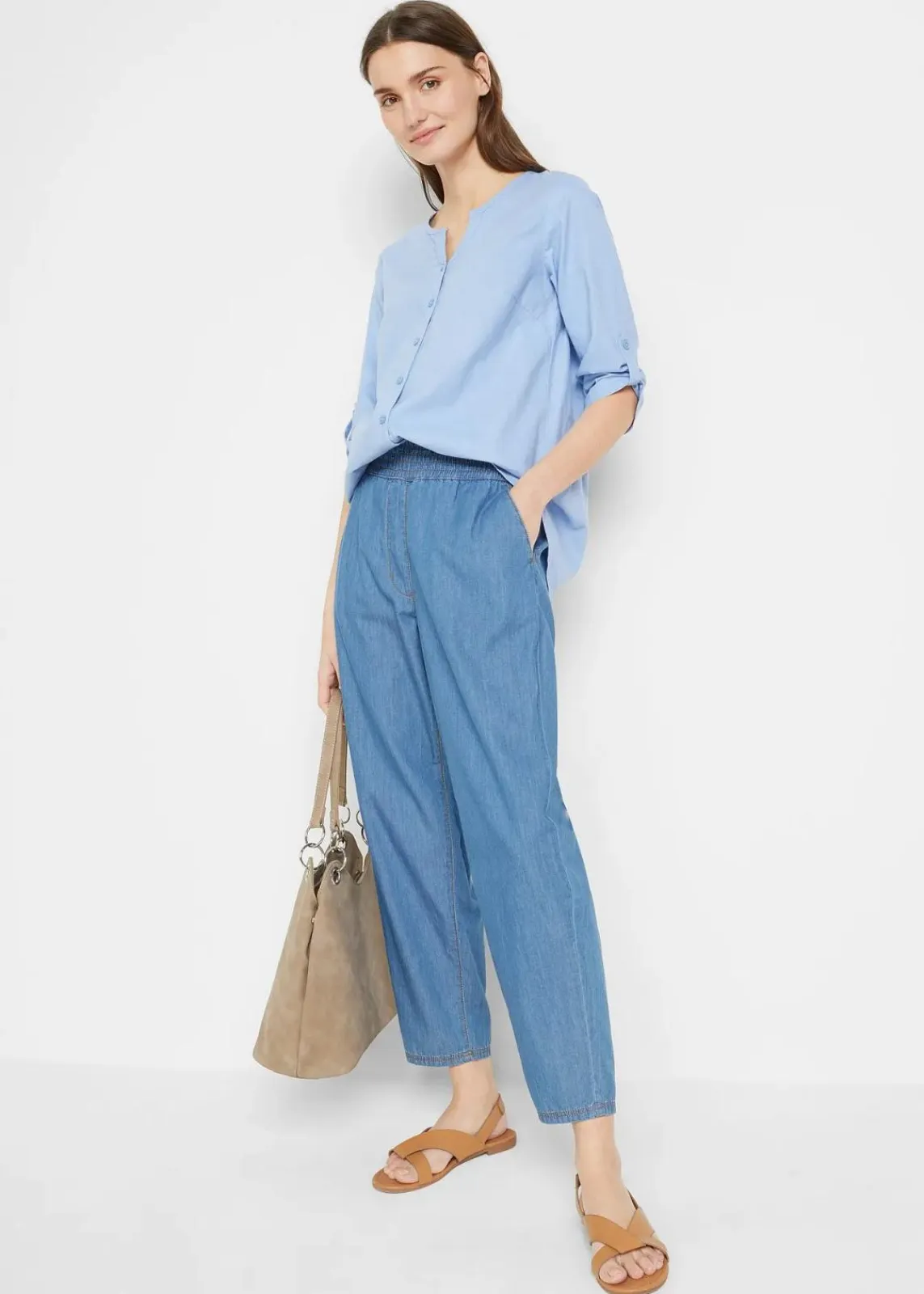 bonprix Blusen & Tuniken|Bekleidung·Jacken & Mäntel^Bluse mit Leinen, 3/4 Arm perlblau
