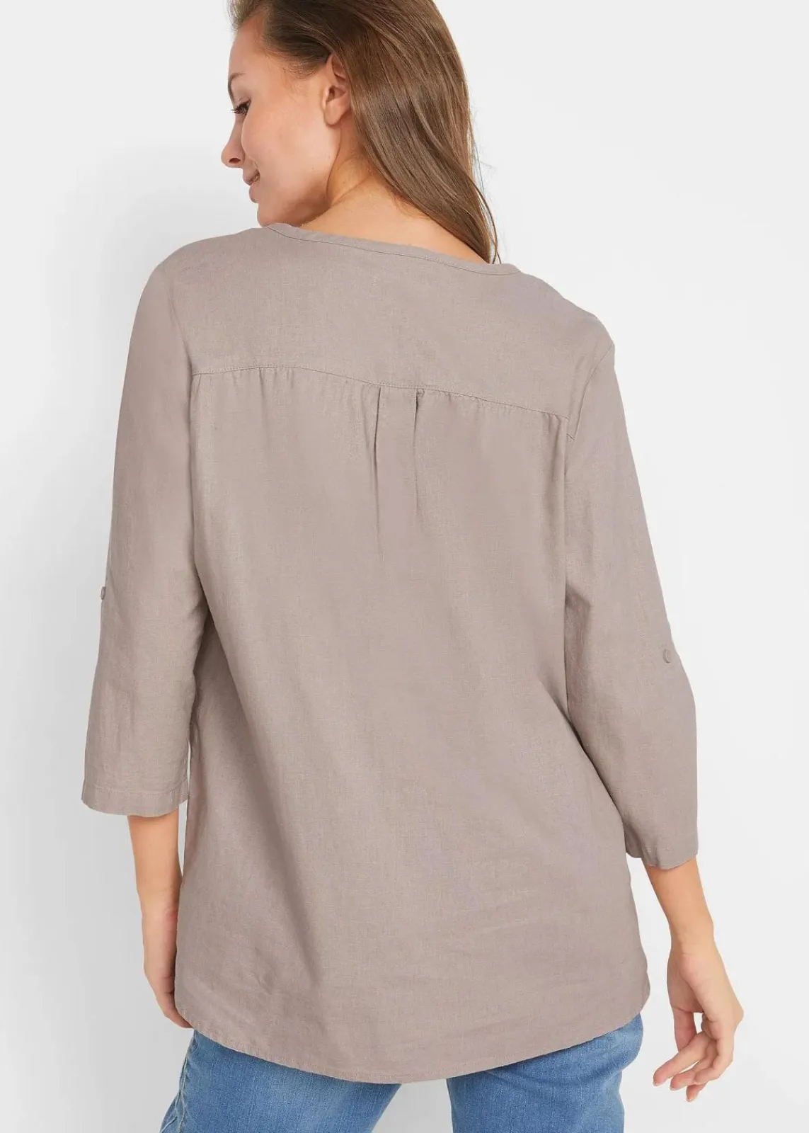 bonprix Blusen & Tuniken|Bekleidung·Jacken & Mäntel^Bluse mit Leinen, 3/4 Arm naturstein