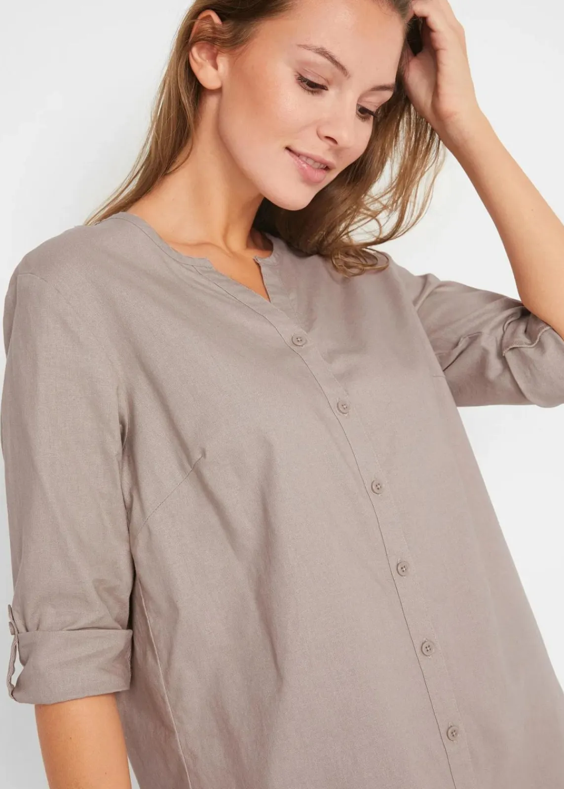 bonprix Blusen & Tuniken|Bekleidung·Jacken & Mäntel^Bluse mit Leinen, 3/4 Arm naturstein