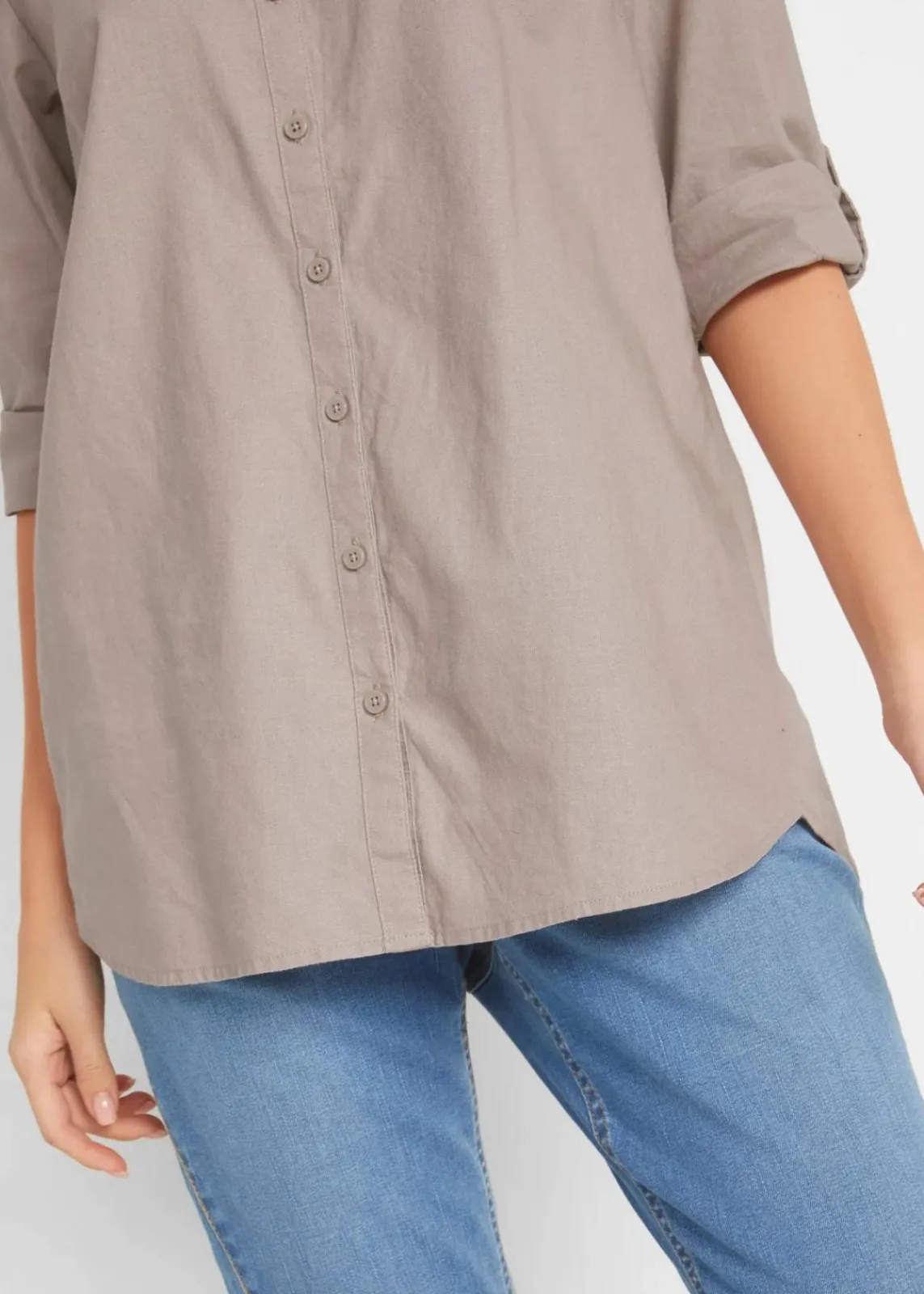 bonprix Blusen & Tuniken|Bekleidung·Jacken & Mäntel^Bluse mit Leinen, 3/4 Arm naturstein