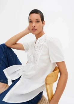 bonprix Blusen & Tuniken^Bluse mit Lochstickerei weiß