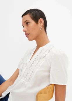 bonprix Blusen & Tuniken^Bluse mit Lochstickerei weiß