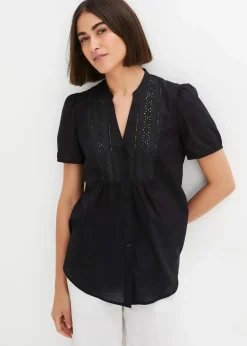 bonprix Blusen & Tuniken^Bluse mit Lochstickerei schwarz