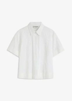 bonprix Bekleidung·Jacken & Mäntel|Blusen & Tuniken^Bluse mit Lochstickerei wollweiß