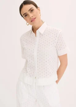 bonprix Bekleidung·Jacken & Mäntel|Blusen & Tuniken^Bluse mit Lochstickerei wollweiß