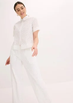 bonprix Bekleidung·Jacken & Mäntel|Blusen & Tuniken^Bluse mit Lochstickerei wollweiß