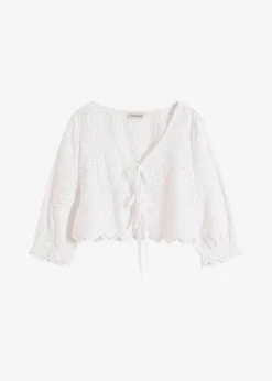 bonprix Blusen & Tuniken|Bekleidung·Jacken & Mäntel^Bluse mit Lochstickerei und Puffärmeln weiß