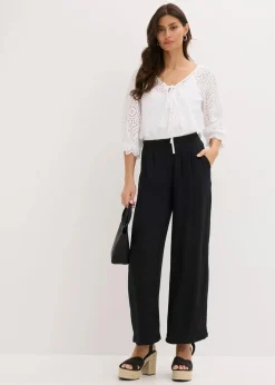 bonprix Blusen & Tuniken|Bekleidung·Jacken & Mäntel^Bluse mit Lochstickerei und Puffärmeln weiß