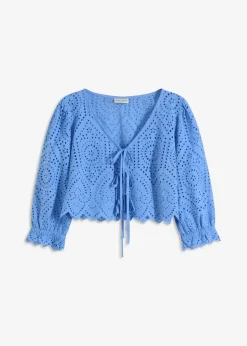 bonprix Bekleidung·Jacken & Mäntel|Blusen & Tuniken^Bluse mit Lochstickerei und Puffärmeln mittelblau