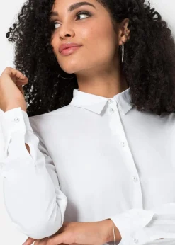 bonprix Nachhaltigere Materialien|Blusen & Tuniken^Bluse mit Perlenknopfleiste weiß