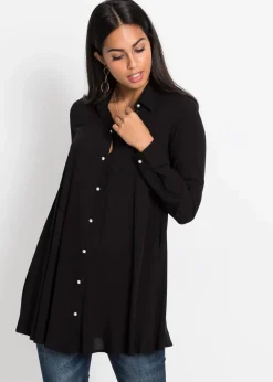 bonprix Bekleidung·Jacken & Mäntel|Blusen & Tuniken^Bluse mit Perlenknopfleiste schwarz