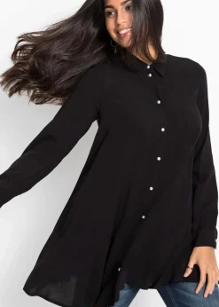 bonprix Bekleidung·Jacken & Mäntel|Blusen & Tuniken^Bluse mit Perlenknopfleiste schwarz
