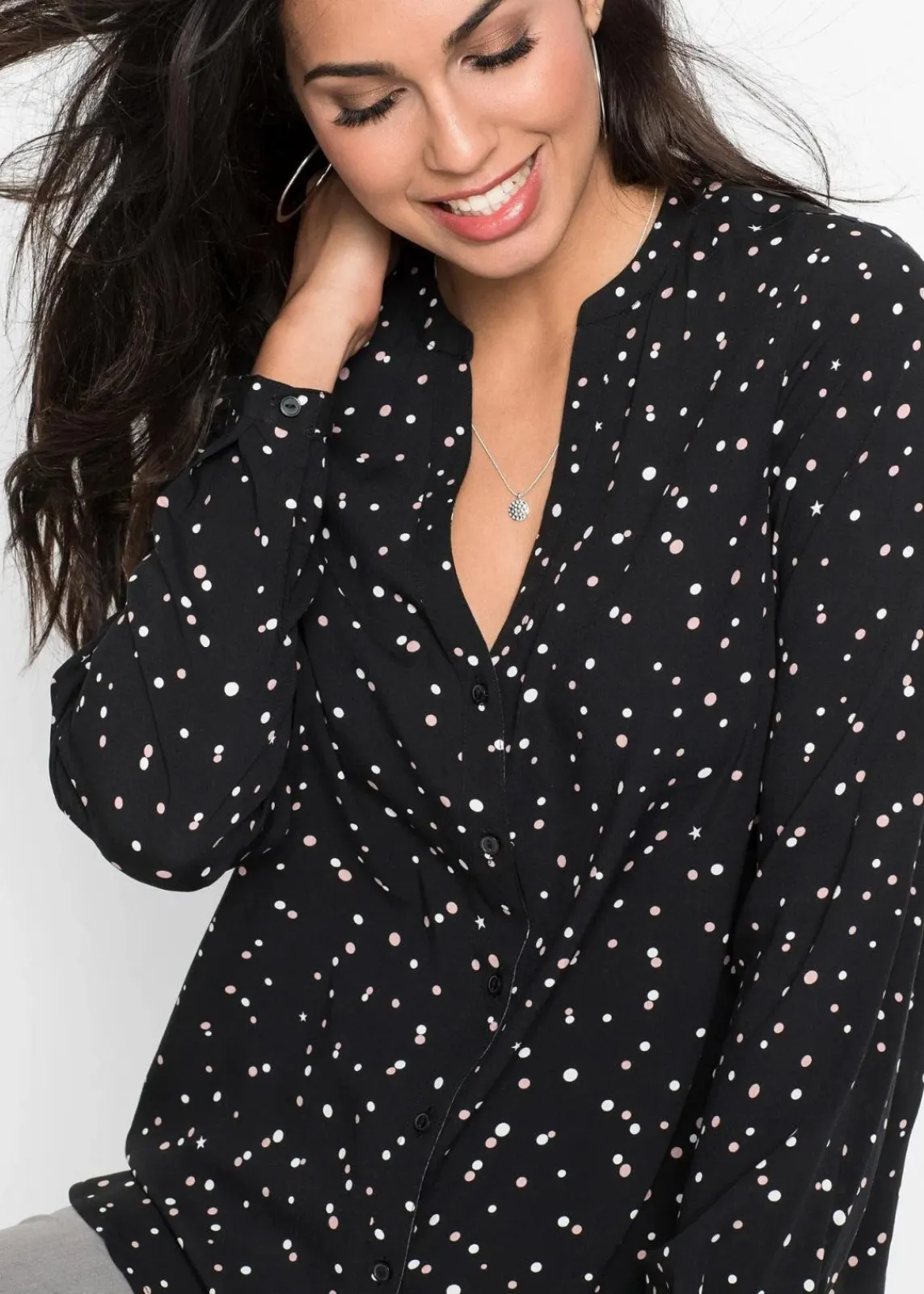 bonprix Bekleidung·Jacken & Mäntel|Blusen & Tuniken^Bluse mit Pünktchen schwarz gepunktet