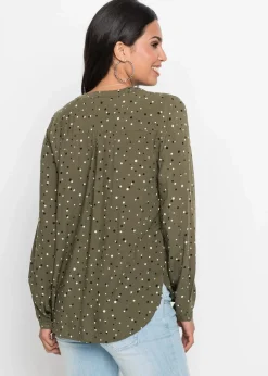 bonprix Nachhaltigere Materialien|Blusen & Tuniken^Bluse mit Pünktchen dunkeloliv gepunktet