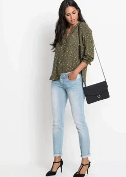 bonprix Nachhaltigere Materialien|Blusen & Tuniken^Bluse mit Pünktchen dunkeloliv gepunktet