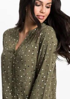 bonprix Nachhaltigere Materialien|Blusen & Tuniken^Bluse mit Pünktchen dunkeloliv gepunktet