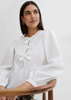bonprix Blusen & Tuniken|Bekleidung·Jacken & Mäntel^Bluse mit Schleifendetails weiß