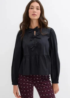 bonprix Bekleidung·Jacken & Mäntel|Blusen & Tuniken^Bluse mit Schleifendetails schwarz