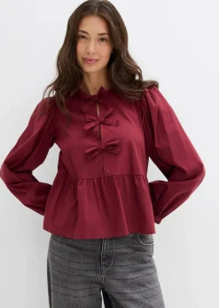 bonprix Blusen & Tuniken|Bekleidung·Jacken & Mäntel^Bluse mit Schleifendetails rubinrot