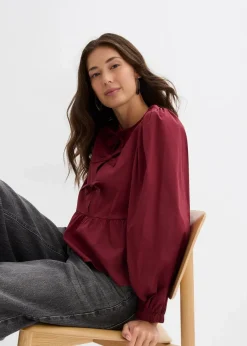 bonprix Blusen & Tuniken|Bekleidung·Jacken & Mäntel^Bluse mit Schleifendetails rubinrot