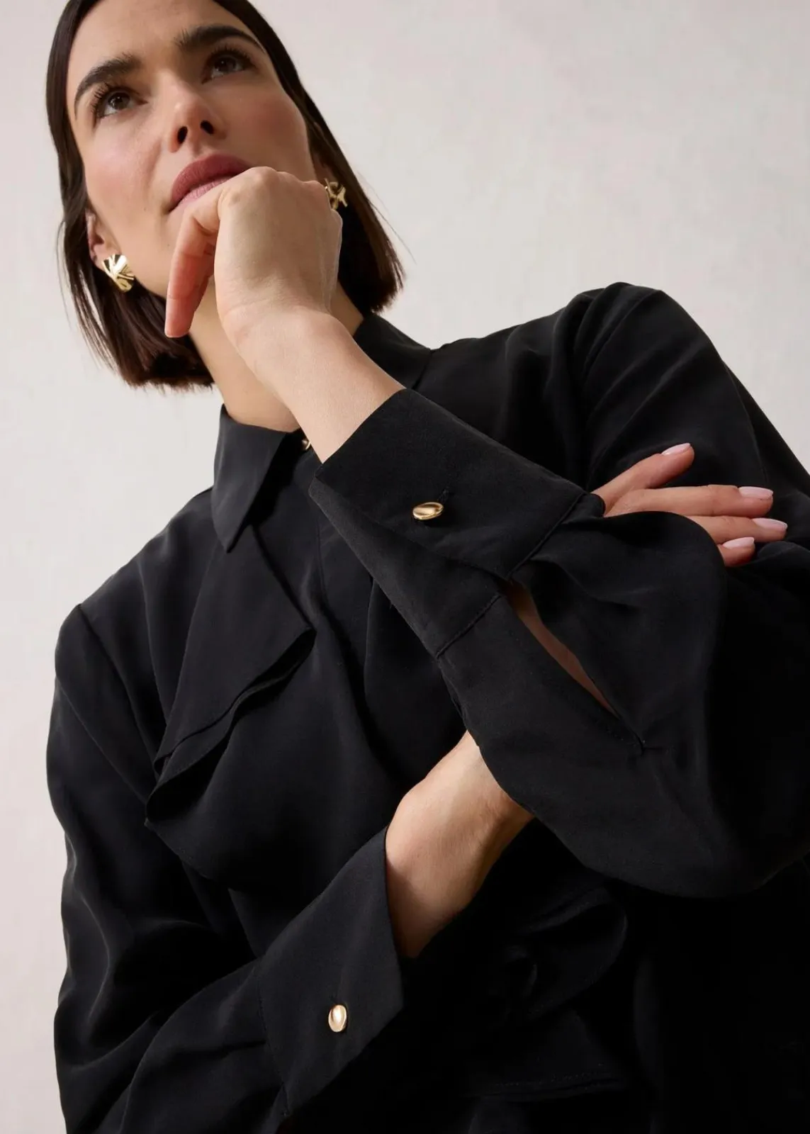 bonprix Blusen & Tuniken|Premium^Bluse mit Seide schwarz