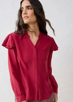 bonprix Blusen & Tuniken|Bekleidung·Jacken & Mäntel^Bluse mit Seidenanteil pflaumenrot