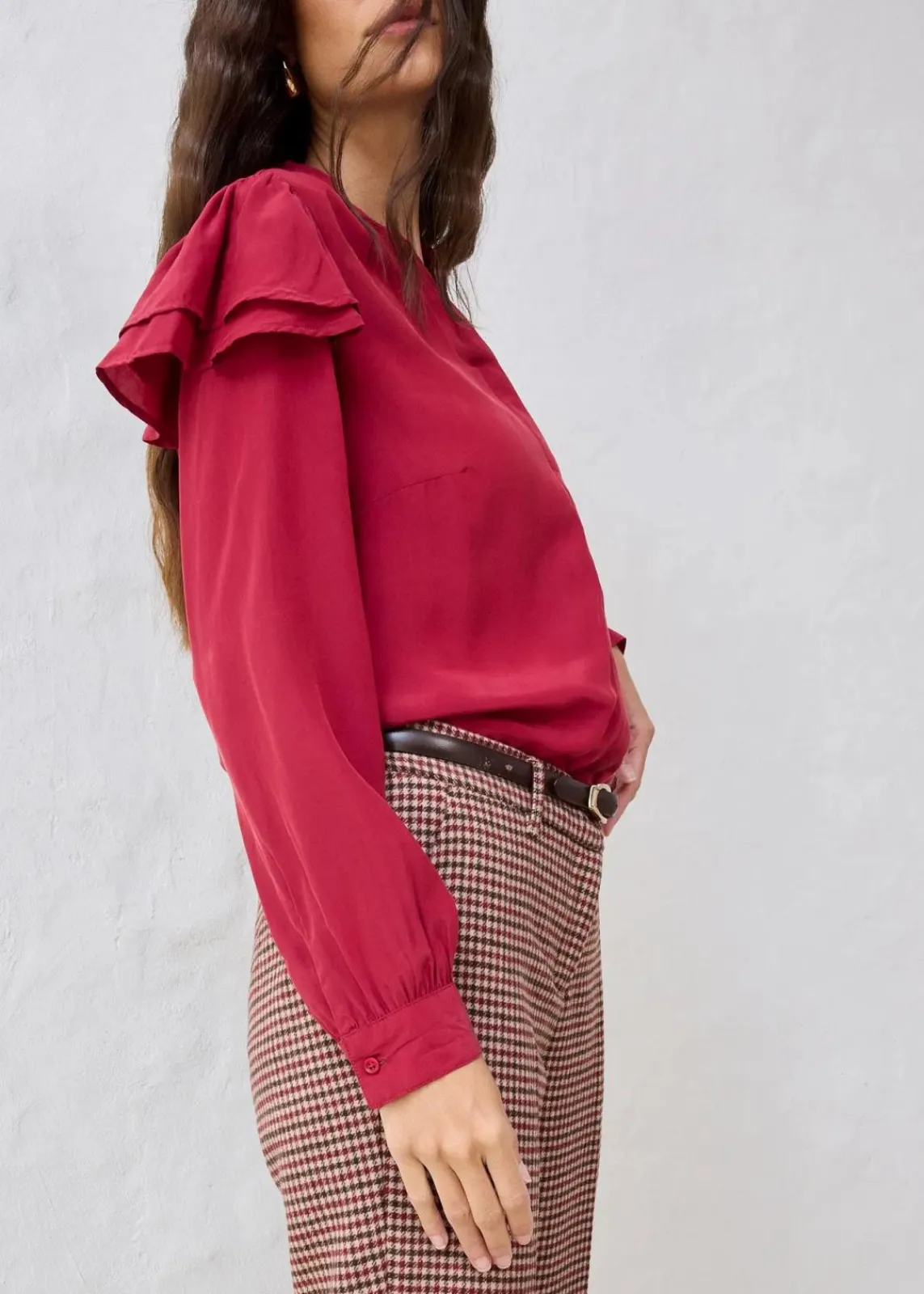 bonprix Blusen & Tuniken|Bekleidung·Jacken & Mäntel^Bluse mit Seidenanteil pflaumenrot