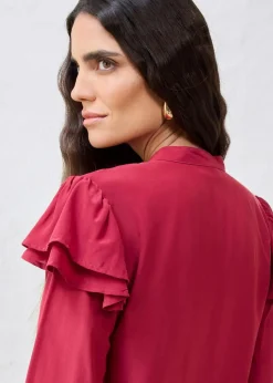bonprix Blusen & Tuniken|Bekleidung·Jacken & Mäntel^Bluse mit Seidenanteil pflaumenrot