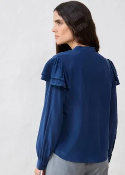 bonprix Bekleidung·Jacken & Mäntel|Blusen & Tuniken^Bluse mit Seidenanteil dunkelblau