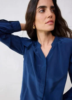 bonprix Bekleidung·Jacken & Mäntel|Blusen & Tuniken^Bluse mit Seidenanteil dunkelblau