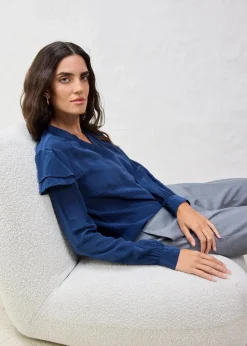 bonprix Bekleidung·Jacken & Mäntel|Blusen & Tuniken^Bluse mit Seidenanteil dunkelblau