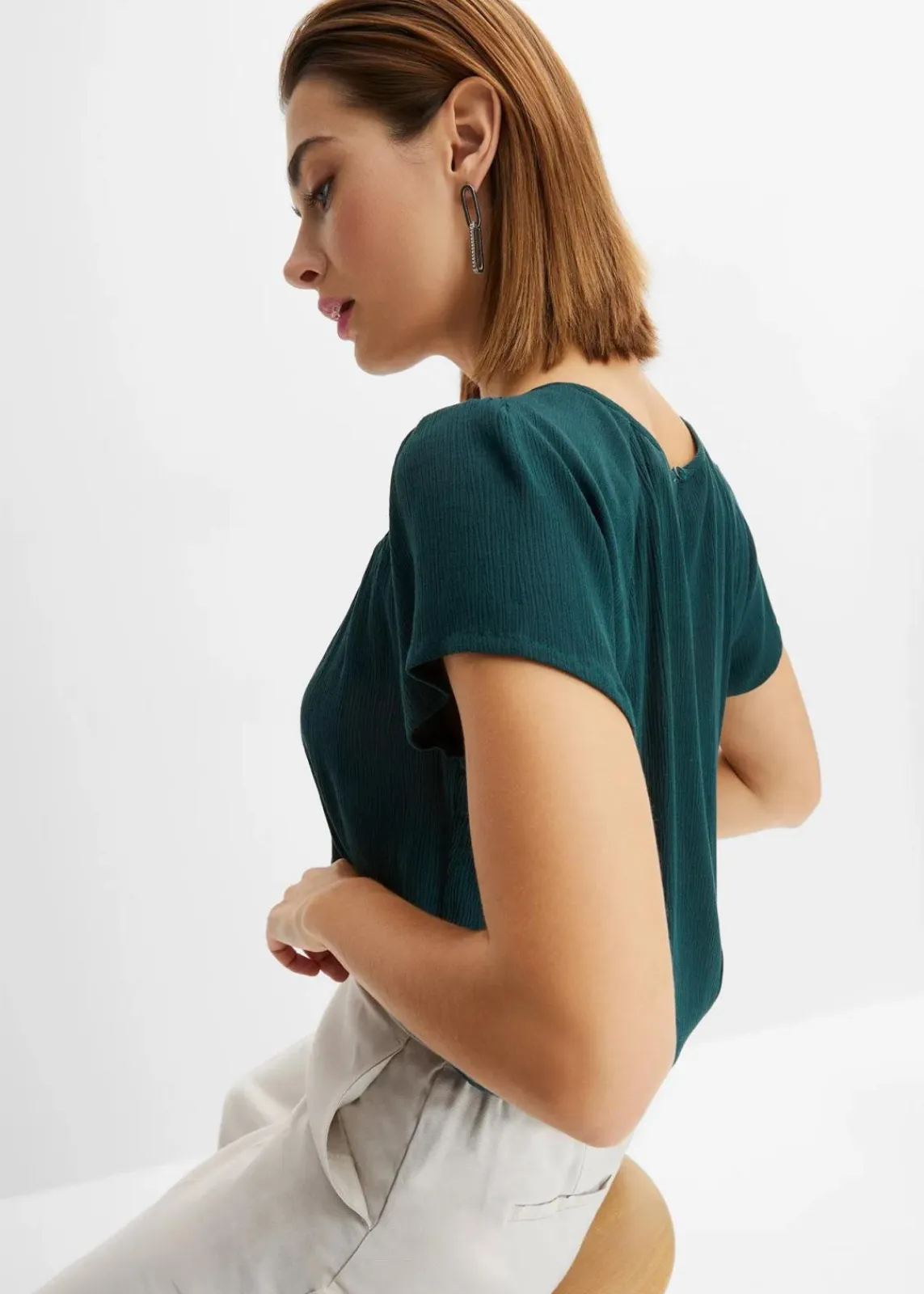 bonprix Bekleidung·Jacken & Mäntel|Blusen & Tuniken^Bluse mit Spitze tiefgrün