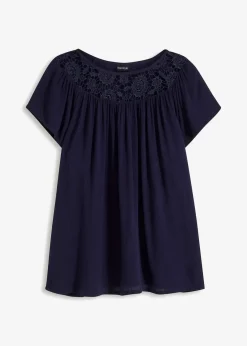 bonprix Nachhaltigere Materialien|Blusen & Tuniken^Bluse mit Spitze dunkelblau