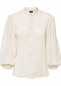 bonprix Bekleidung·Jacken & Mäntel|Blusen & Tuniken^Bluse mit Spitze aus softem Viskose-Mix wollweiß