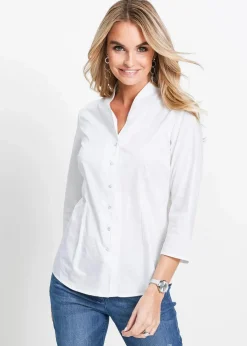bonprix Bekleidung·Jacken & Mäntel|Blusen & Tuniken^Bluse mit Stehkragen weiß
