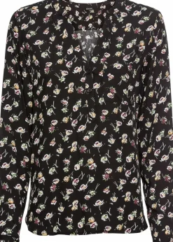 bonprix Bekleidung·Jacken & Mäntel|Nachhaltigere Materialien^Bluse mit V-Ausschnitt schwarz geblümt