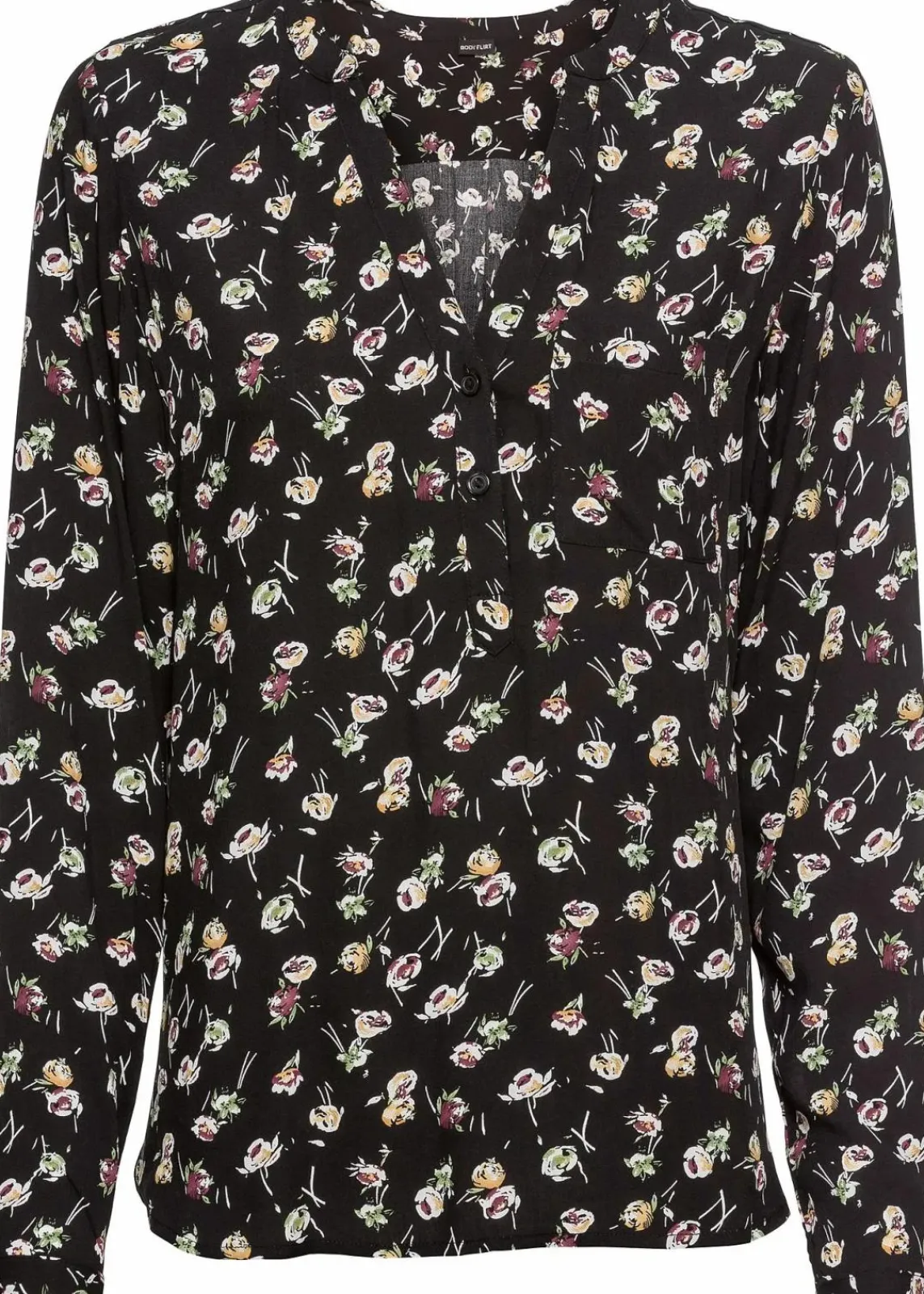 bonprix Bekleidung·Jacken & Mäntel|Nachhaltigere Materialien^Bluse mit V-Ausschnitt schwarz geblümt