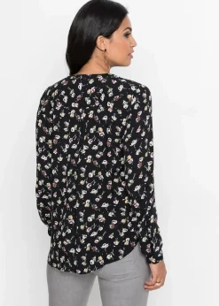 bonprix Bekleidung·Jacken & Mäntel|Nachhaltigere Materialien^Bluse mit V-Ausschnitt schwarz geblümt
