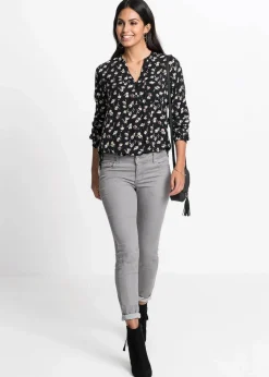 bonprix Bekleidung·Jacken & Mäntel|Nachhaltigere Materialien^Bluse mit V-Ausschnitt schwarz geblümt