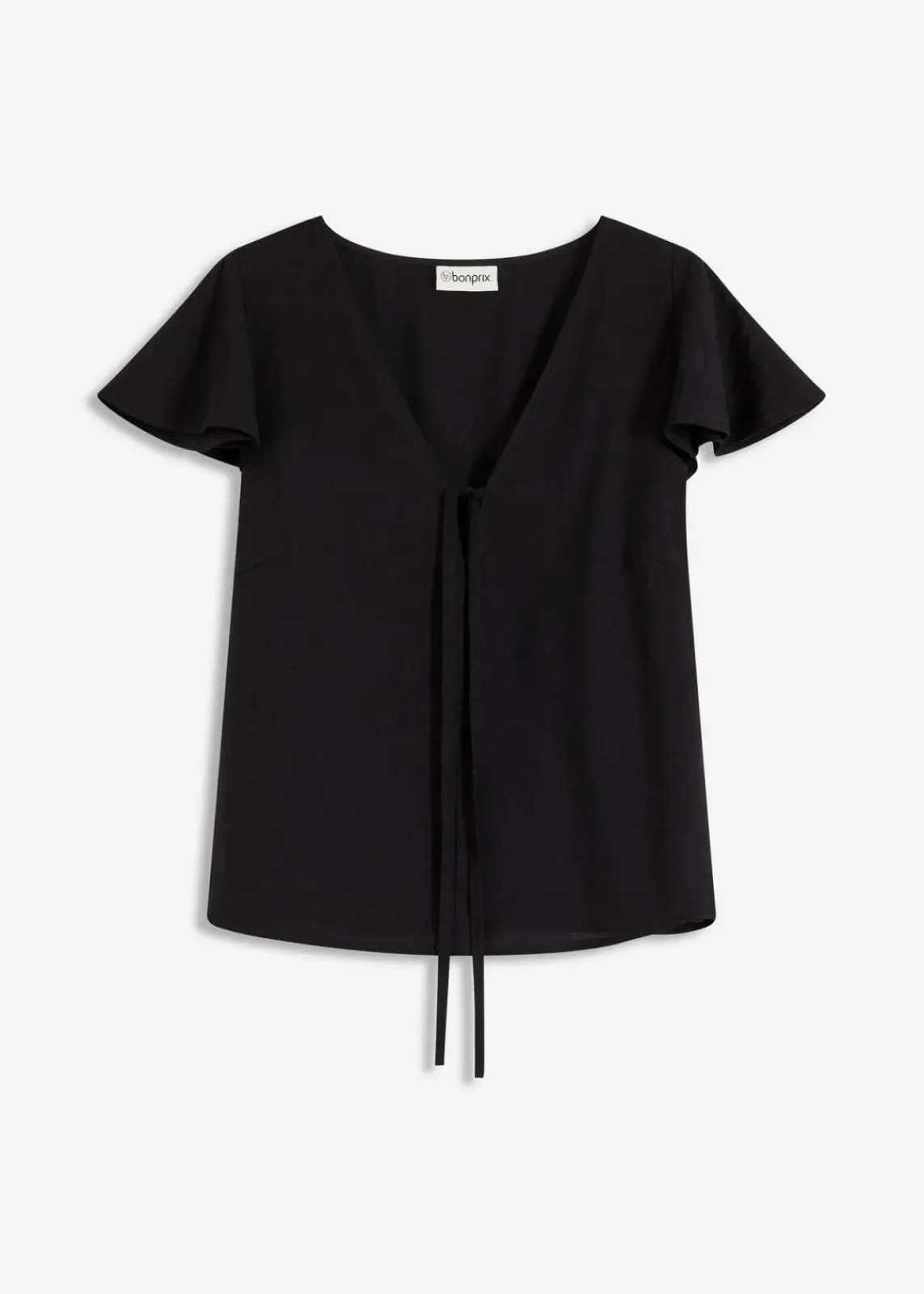 bonprix Zweiteiler & Sets|Blusen & Tuniken^Bluse mit Volantärmeln in Glanzoptik schwarz