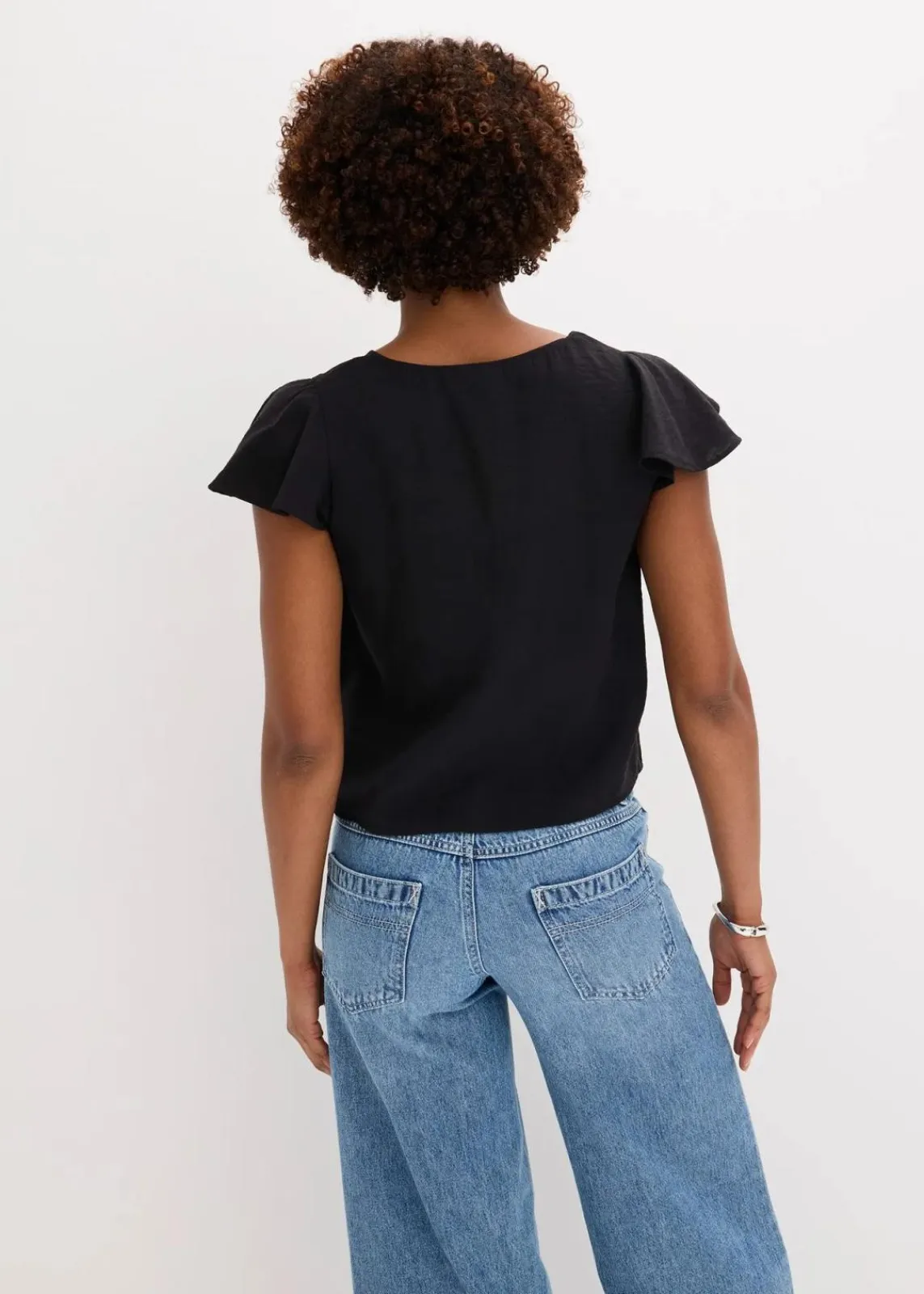 bonprix Zweiteiler & Sets|Blusen & Tuniken^Bluse mit Volantärmeln in Glanzoptik schwarz