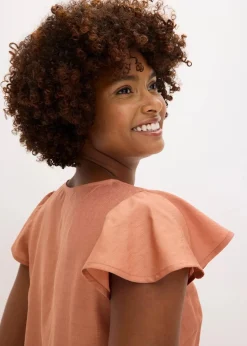 bonprix Blusen & Tuniken|Zweiteiler & Sets^Bluse mit Volantärmeln in Glanzoptik cognac