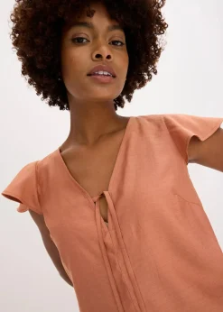 bonprix Blusen & Tuniken|Zweiteiler & Sets^Bluse mit Volantärmeln in Glanzoptik cognac